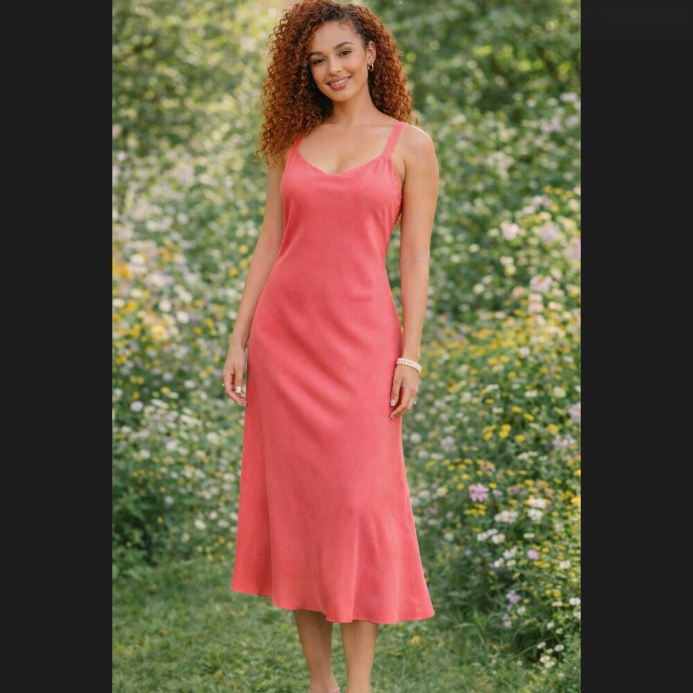 J.Crew Gwyneth Slip Dress 12P Petite Pink Cupro V-Neck Sheath Midi Vacation NWT